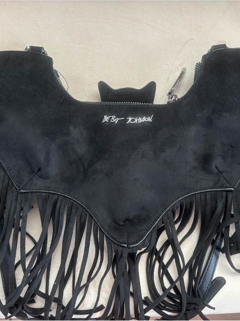 Betsey Johnson Black Bat Fringe Shoulder Bag